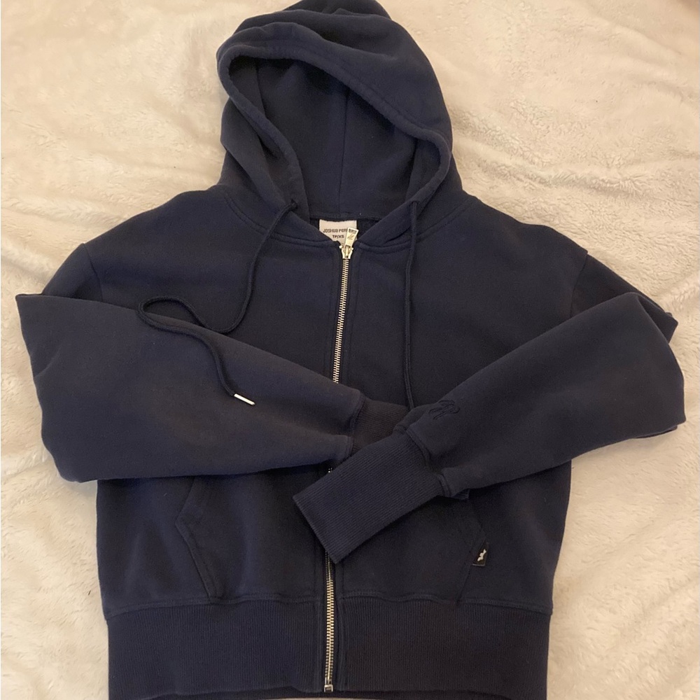 Joshua Perets Short Navy Blue Zip-Up Hoodie